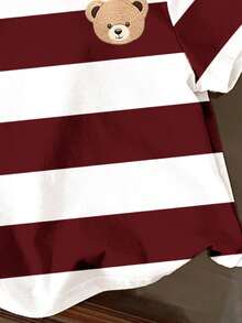 SHEIN Baby Boy Casual Striped Cartoon Bear Print Short Sleeve Top, Suitable For Spring/Summer - Multicolor - View 6