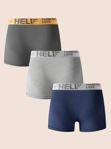 SHEIN 3pcs/Set Men's Letter Elastic Waistband Breathable Boxer Briefs - Multicolor - View 2
