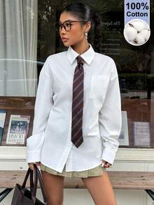 Muchica Women's White Waist Cinching Long Sleeve Shirt With Necktie - White - View 5