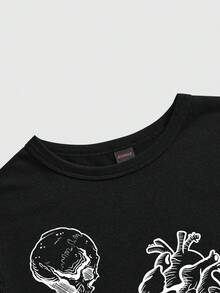 ROMWE Grunge Punk Áo thun đen in hình bộ xương sống động như thật, gợi cảm, dành cho nữ, kèm bộ đồ ăn Sexy Babe. - màu đen - Xem 3