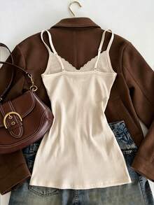 INAWLY Summer Y2K Vintage Lace Trim Decor Vacation Women Camisole Tank Top - Apricot - View 2
