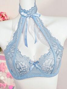 SHEIN 4pcs/Set Seductive Lace Underwire Lingerie Set Honeymoon Party Blue Summer - Blue - View 7