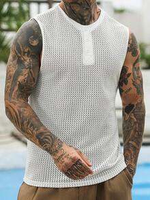 VENTUSAIL Áo tank top nam màu trơn cổ tròn, chất liệu jacquard khoét lỗ, thích hợp cho mùa hè. - trắng - Xem 4