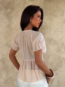 Aloruh Blusa bohemia con volantes para vacaciones de mujer - Marrón - Ver 2