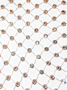 EgrlEra Petite Women's Rhinestone Mesh Spaghetti Strap Necklace, Sparkling Rhinestone Inlaid, Suitable For Bar, Party, Club Outfits - Coral Pink - View 5