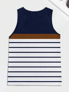 Azurnel 極簡海軍藍白條紋背心，夏季休閒修身拼接印花背心，適合健身、約會與聚會，送給男友的時尚禮物，度假穿搭 - 白色 - 查看 5