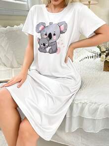 SHEIN Cute Koala Heart Print Nightgown For Women - Multicolor - View 1