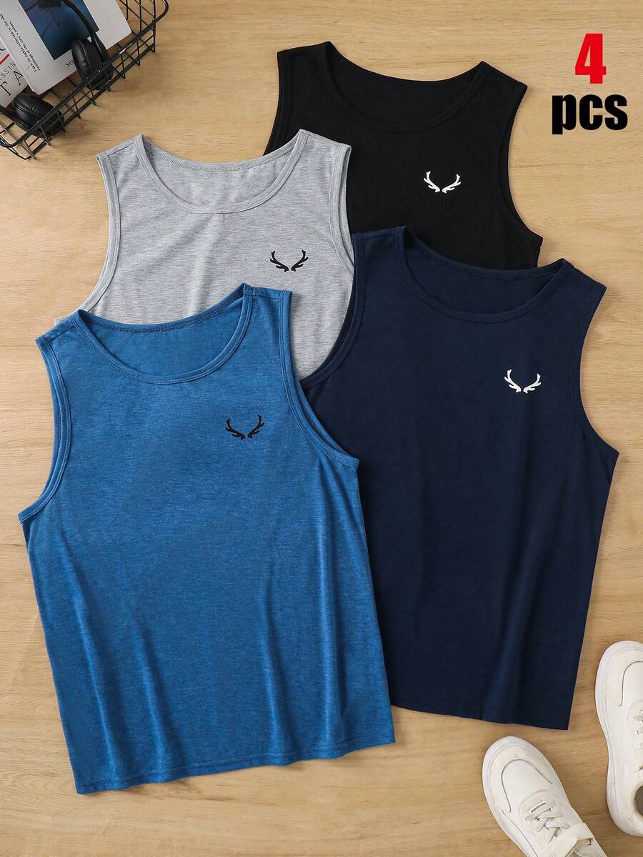 SHEIN 4PCS Teen Boys Tanks - Multicolor - View 1