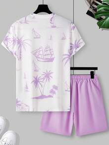 Manfinity RSRT Men's Tropical Print T-Shirt And Shorts Set, Holiday - Multicolor - View 2