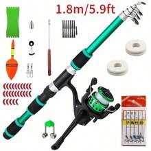 1.8m Telescopic Fishing Rod With Bait Thrower, Rigid FRP Material, Portable Carp Spinning Fishing Rod, Includes Spinning Reel, Fishing Bait, Hooks, Fishing Rod Kit - Multicolor - View 10