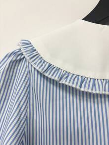 Franclia 時尚休閒百搭彼得潘領泡泡袖單排扣寬鬆女款襯衫 - 藍色 - 查看 5