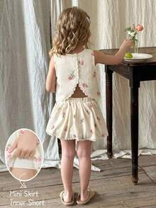 Emery Rose Kids Emery Rose Kids 女童两件套：碎花蕾丝边无袖上衣和裙子 - 淺粉色 - 查看 4