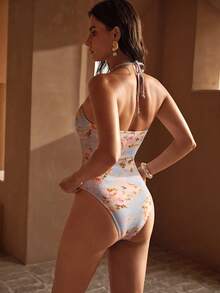 MOTF PREMIUM SUMMER LIGHTWEIGHT ELEGANT BOHEMIAN FLORAL METAL 3D FLOWER DECOR ONE-PIECE SWIMSUIT FOR BEACH VACATION - Multicolor - View 3