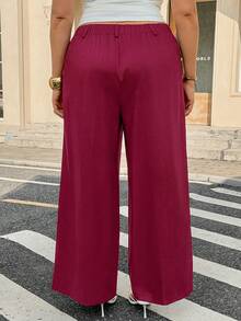 GlowEve CURVE Plus Size Women's Elegant Wide Leg Pants, Suitable For Commuting In Autumn Teachers' Day Office Burgundy - Brown - View 2