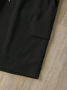 Manfinity Dauomo Plus Size Men's Summer Solid Color Flap Pocket Drawstring Waist Cargo Shorts Vacation Beach Going Out Vacation Black Casual Street Basic Streetwear - Black - View 5