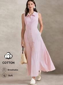 xheBriarwyn Vestido camisero casual de mujer de una sola hilera sin mangas a rayas, atuendos de verano para mujer, atuendos de primavera para mujer, atuendos de vacaciones de verano, Día de San Valentín, Día de San Patricio para mujer, atuendos de vacaciones en la playa para mujer, atuendos para salir, vestido de Día de San Valentín, vestidos de noche de lujo para bodas, vestidos casuales para mujer, vestidos formales para mujerxhe - Rosa Pálido - Ver 2