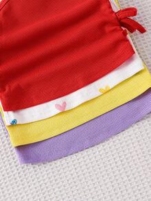 Set de 4 piezas de chaleco de punto de unicolor con patrón de corazón para niña - Rojo - Ver 5