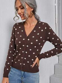 SHEIN LUNE Áo cardigan mỏng nữ phong cách thường ngày họa tiết chấm bi cài nút trước - Nhiều màu - Xem 5
