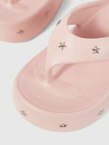 ROMWE Grunge Punk Sepatu Wanita Sandal Pink Rock Punk, Sandal Jepit Musim Panas Bertali Terbuka dengan Hiasan Paku Keling Gaya Goth Pantai Roman, Sepatu Musim Panas - Merah muda + paku keling - View 4