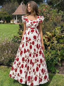 SHEIN Robe de maternité imprimée fleurs, drapée, décontractée, pour les vacances - Blanc - Voir 4