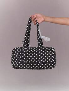 ROMWE Anime 1Pc Black Y2k Retro College Wind Polka Dot Printing Pattern With Lace Cross Love Wing Card Cover Pendant Decorative Design Multi-Functional Multi-Pocket Shoulder Tote Bag, Fashionable And Simple Women's Shoulder Bag, Suitable For Daily, College, Shopping, Travel, Dating, Etc - Black - View 10