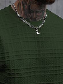 Manfinity Homme 男士素色圓領休閒百搭日常穿著短袖T恤，度假款 - 軍綠色 - 查看 6