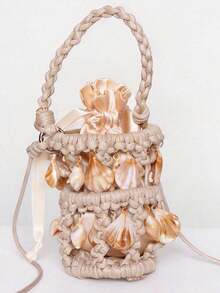 MUSERA Seashell Embellished Woven Lined Cross Body Bucket Bag Cute Summer Beach Swim Going Out Daily Spring Holiday Accessory
Ladies, Women Top Handle Bags, Crossbody Bags, Crochet Bag, Marine Element Decoration, Fashionable, Elegant, Simple, Personalized, Versatile, For Beach, Vacation, Holiday, Summer, Seaside, Beach Party - Beige - View 7