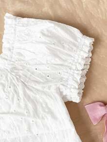 SHEIN Áo sơ mi tay ngắn thời trang thường ngày cho bé gái tuổi teen - trắng - Xem 7