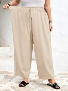 SHEIN CURVE+ Taille 22 US Curve - Festival de musique, vacances à mer, style bohème - CURVE PLUS / Pantalon fuselé décontracté à taille haute et cordon de serrage pour femme, idéal pour les vacances, l'été, les tenues champêtres décontractées, le style cowboy ou les tenues d'enseignante. - Nude - Voir 10