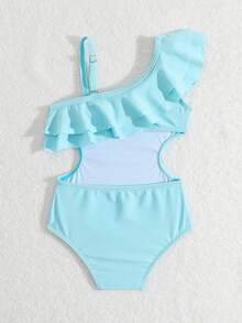 Baby/Girls Swimsuit, Ruffled Edged One-Piece Swimwear - Blue - View 2