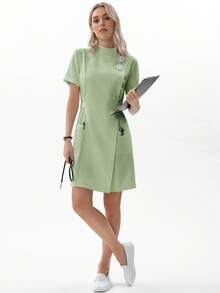 TaskEZ Uniforme de mujer Scrubs Bata de laboratorio con botones delanteros para enfermera de hospital - verde menta - Ver 4