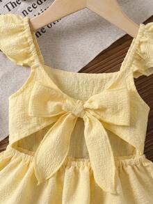 SHEIN LMoss Kids Áo hai dây màu trắng thêu nơ dễ thương, đa năng cho bé gái, thích hợp cho kỳ nghỉ hè. - Nhiều màu - Xem 7