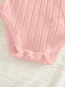 SHEIN Set unisex de cinci piese pentru bebeluși, băieți și fetițe: casual, simplu, tricotat, confortabil, elastic, culoare uni, cu bretele, body cu deschidere între picioare, perfect pentru vară - Baby Pink - Vizualizare 6