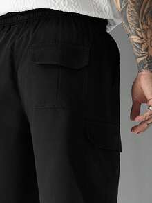 SLATEMANN Men's Solid Color Casual Cargo Shorts, Holiday - Black - View 2