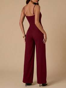SHEIN BAE 女士优雅简约阔腿连体裤 - 酒紅色 - 查看 2
