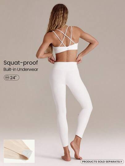 GLOWMODE 24" FeatherFit™ High-Waisted Non-See-Through Y-Back Butt-Lifting Hidden Front Pocket Yoga Leggings With Built-In Thong Pilates Studio Daily Wear