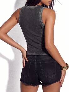 Normani Women's Casual Washed Slim Fit Tank Top, Summer - Black - View 3