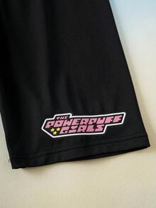 THE POWERPUFF GIRLS X SHEIN 2件套运动风少女套装，宽松圆领短袖T恤搭配舒适紧身短裤 - 彩色 - 查看 8