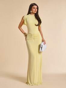 SHEIN BAE Sản phẩm mới mùa hè: Đầm vàng tay bồng thanh lịch. Thích hợp cho kỳ nghỉ biển, du lịch biển, tiệc biển, hẹn hò, hộp đêm, dã ngoại, liên hoan âm nhạc, bữa ăn trưa và các dịp khác. - Vàng nhạt - Xem 3