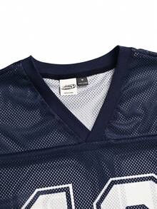 Captain Tsubasa X SHEIN STYNVO Men's Numeric Print V-Neck Short Sleeve Casual T-Shirt, Holiday - Black - View 3