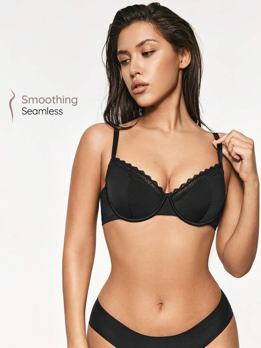 SHAPORA 1 chiếc quần lót nữ, áo ngực nâng đỡ, áo lót mặc thường ngày và đi làm. - màu đen - Xem 1