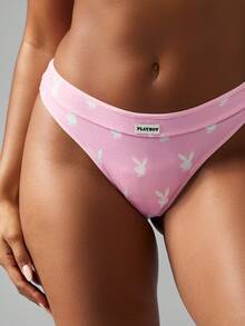 Missguided x Playboy Vintage Bunny Print Cheeky Brief Underwear Cute Pattern High Cut Leg Panty Seamless Low Rise Stretch Comfort Fit - Pink - View 5