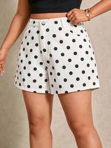 Elaquor Quần short denim nữ cỡ lớn họa tiết chấm bi có túi, kiểu dáng thường ngày. - Nhiều màu - Xem 3