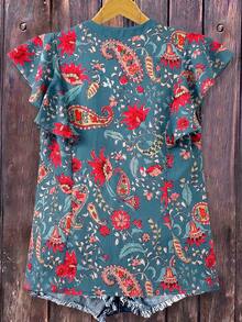 Linhara Áo kiểu nữ cỡ lớn, họa tiết paisley kẻ sọc cổ điển, tay phồng, xếp ly, dáng rộng, cổ áo phối màu tương phản, thích hợp cho mùa xuân và mùa hè, đa năng. - Nhiều màu - Xem 2