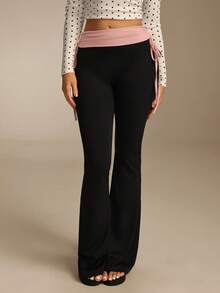 Glamine Pantalon évasé élégant et sexy pour femmes, design patchwork avec lettres - Multicolore - Voir 7