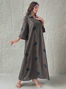 Al Najma Eyelet Embroidery Casual Long Dress With Collar - Grey - View 8