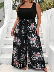 SHEIN CURVE+ Plus Size Minimalist Fashion Casual Everyday Jumpsuit Boho Vacation - Black - View 7