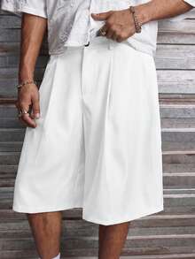 AXEPEAK Men's Solid Color Pleated Waist Belt Loop Casual Loose Summer Versatile Shorts - White - View 6
