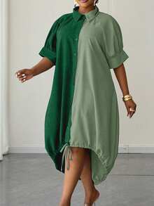Maweii Vestido casual de fiesta con parches de colores para mujer de talla grande - Verde - Ver 4