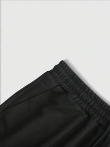 PAVTROS Pantalones cortos para hombre con estampado de letras americanas, color de contraste, bolsillo y cintura con cordón, estilo retro streetwear, vacaciones - Negro - Ver 6